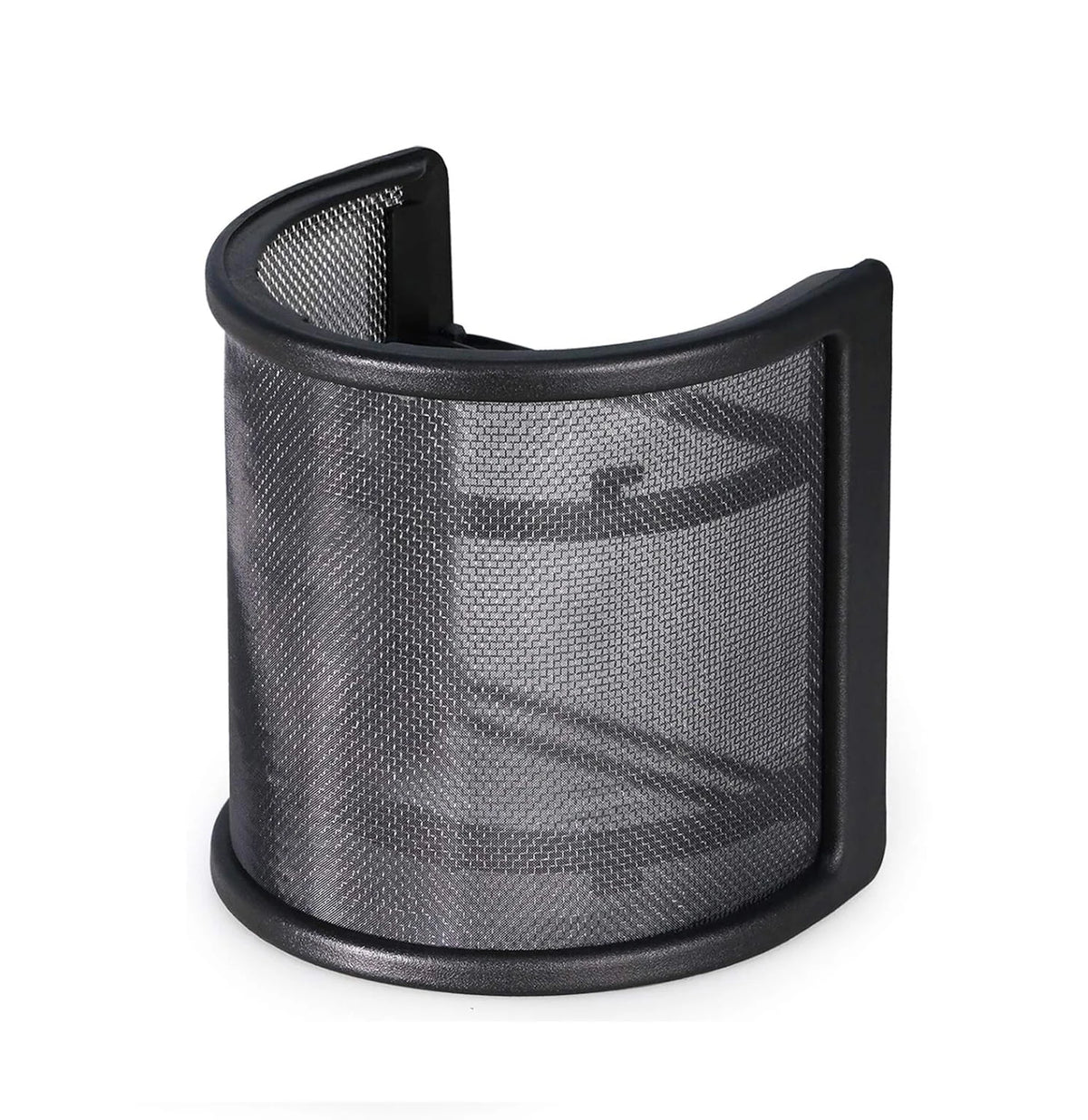 Schwarzer professioneller Mikrofon-Popfilter und Windschutz mit Maschengitter.