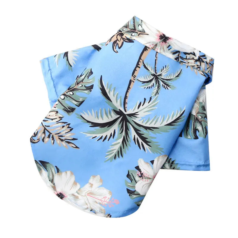 Light blue pet dog summer beach shirt with tropical leaf and flower print