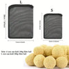 Two mesh filter bags, large (L) and small (S), are shown next to a pile of yellow filter balls.
