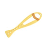 Yellow adjustable pet door stopper featuring a flexible opening and multiple small holes for secure fitting.