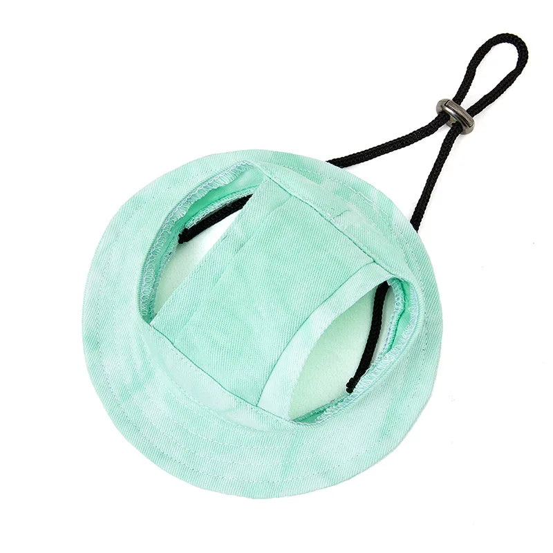 Light green pet sun hat with ear holes for dogs and cats