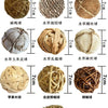 A collection of natural grass chew balls for small pets, including various types like straw balls and bark balls.