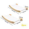 Two modular cat wall shelves with bridge and hammock in white and natural wood color.