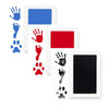 Un pack de quatre kits d'empreintes d'animaux avec des empreintes de pattes et de pieds en bleu, rouge et gris sur fond blanc