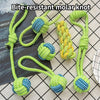 Several bite-resistant molar knots made of green and blue rope are displayed on a black surface.