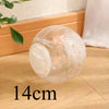 A clear plastic ball used for hamster exercise and play, shown on a wooden surface.