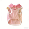Pink knitted dog t-shirt with a collar and buttons for a small breed