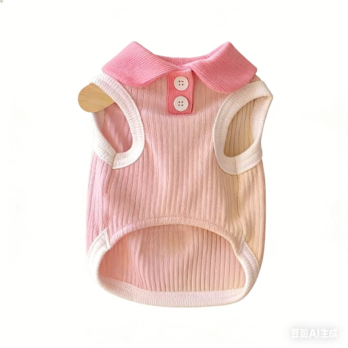 Pink knitted dog t-shirt with a collar and buttons for a small breed