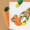 Eine Sammlung von orangen Karotten aus Naturfaser, verwendet als Kauzack für Hamster und Kaninchen.