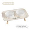 Ivory white pet food tray with two ceramic bowls, capacity 400ml each.