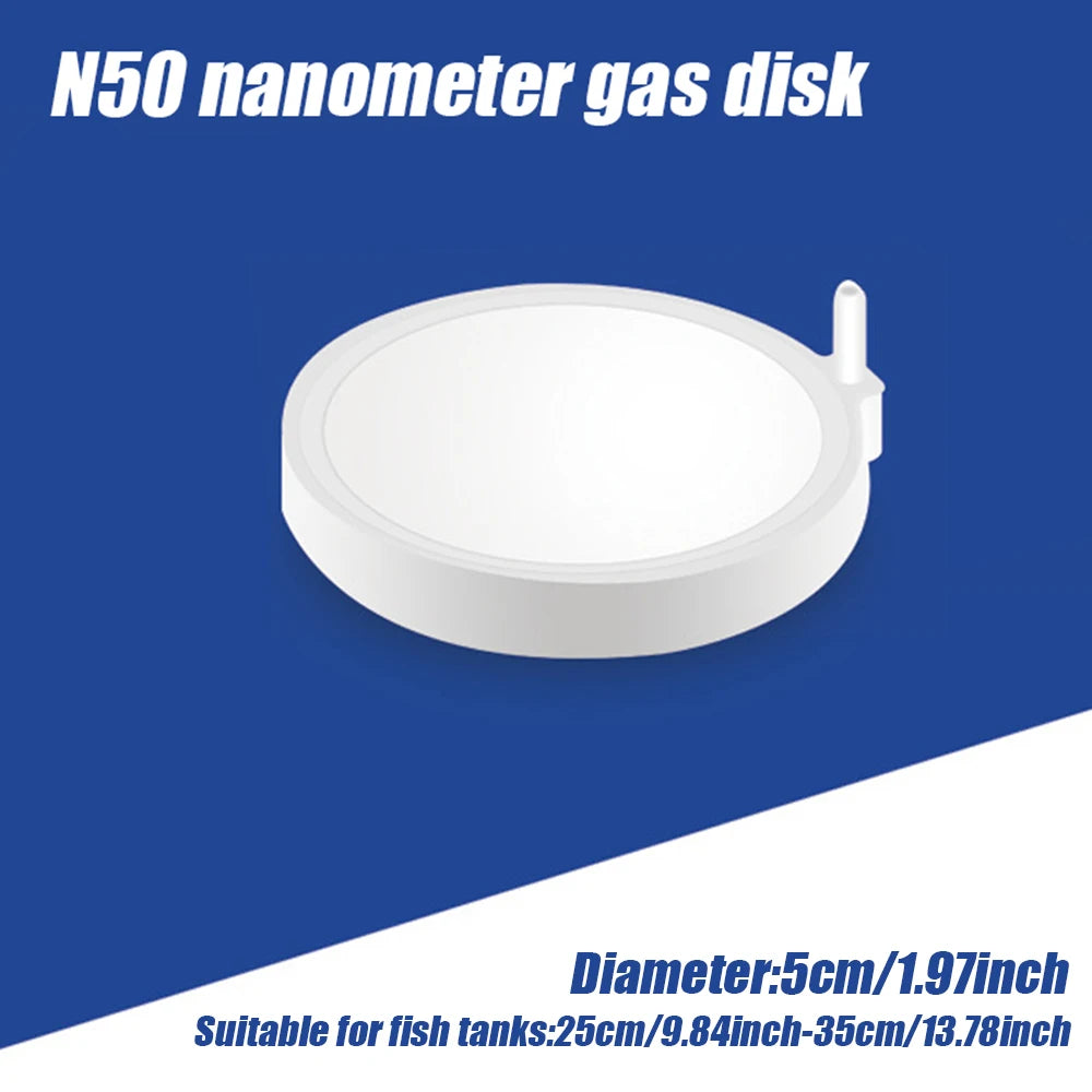 A white N50 nanometer gas disk used as an aquarium air stone diffuser.