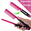 Peigne pour lisser les cheveux en forme de V rose et noir, mettant en évidence son design ergonomique.