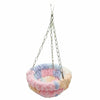 Bird hanging hammock for an aviary made of soft pink and blue fluffy material