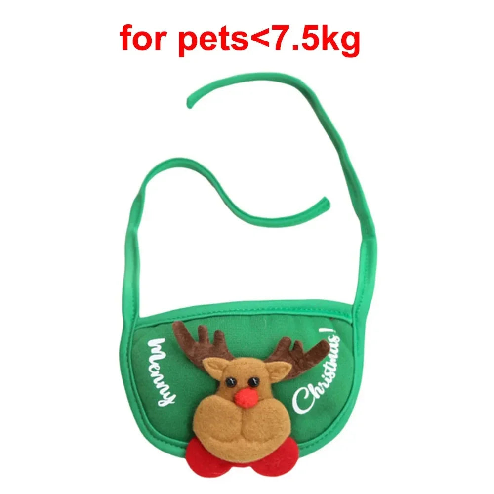 Set de collar para mascotas verde con sombrero de Santa, astas de ciervo y cara de cachorro para mascotas menores de 7.5 kg