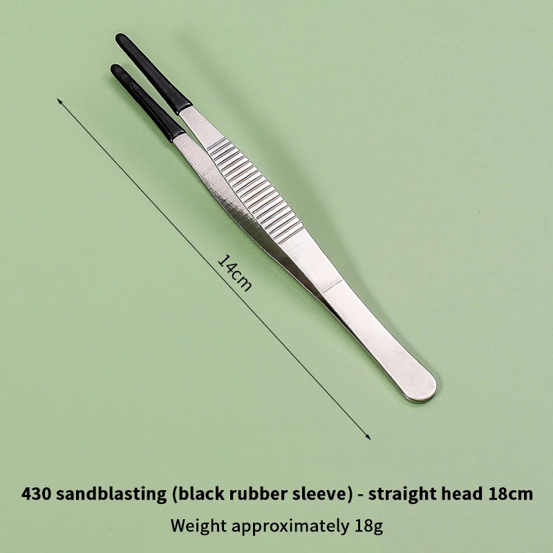 Edelstahl-Greifzange mit schwarzem Gummihandschuh und 18cm geradem Kopf
