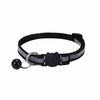 Black reflective pet collar with an adjustable head buckle and a black charm.