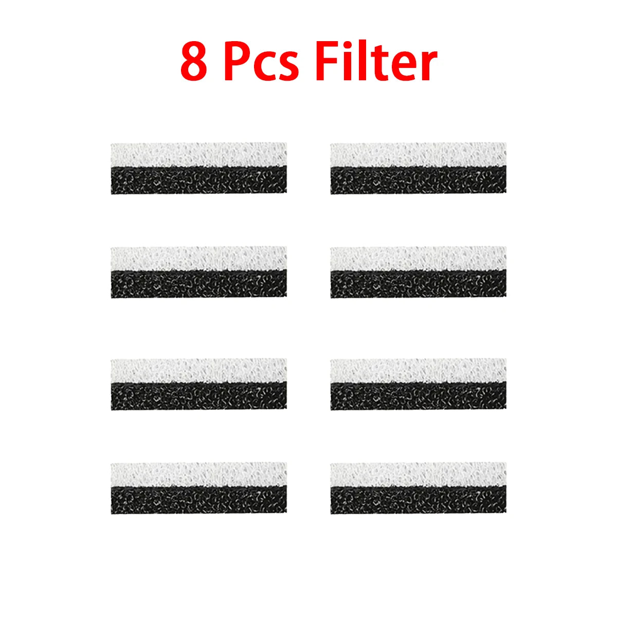 Ocho tiras de filtro blanco y negro para una fuente de agua automática para mascotas