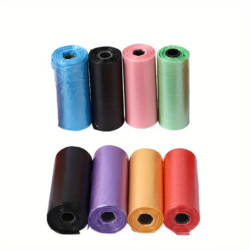 A set of six bone-shaped pet poop bags dispensers in various colors including blue, black, pink, green, purple, and orange-re