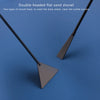 A pair of double-headed flat sand shovels with dark handles and triangular blades shown against a blue background.