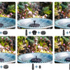 A series of images showing a solar-powered water fountain for gardens and pools, featuring various components and installatio