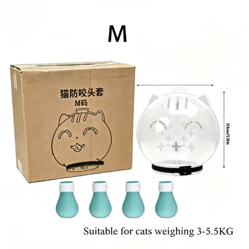 A cardboard box and silicone paw shoes for cat grooming, suitable for cats weighing 3-5.5KG.