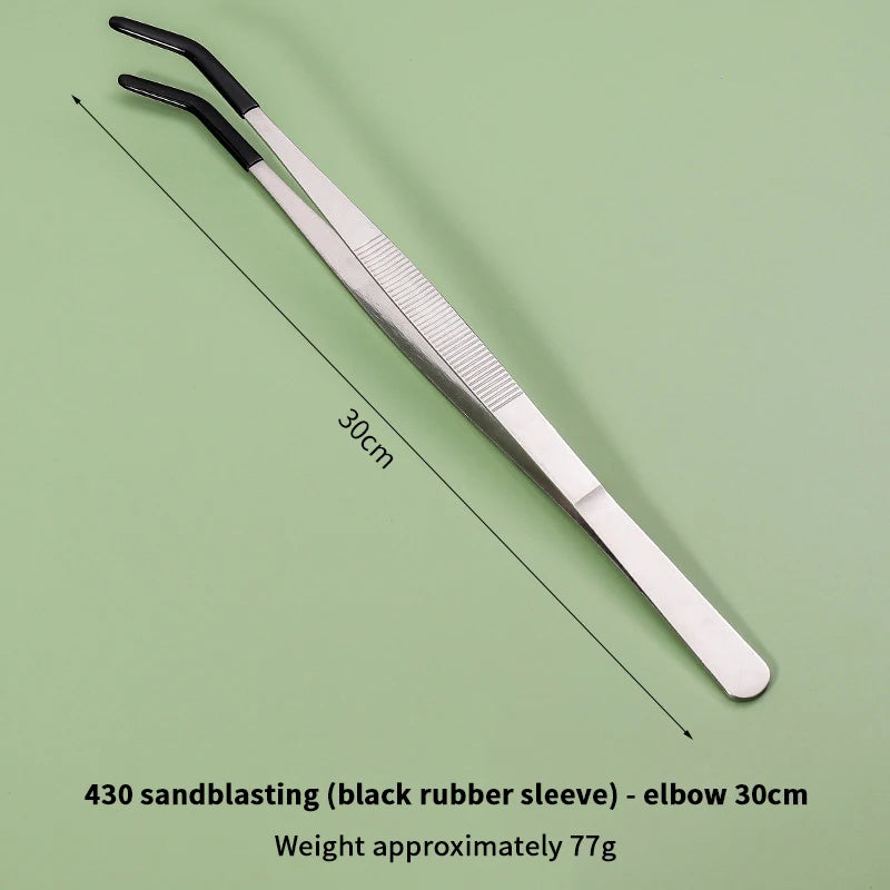 Edelstahl-Greifzangen mit schwarzen Gummihandschuhen, 30 cm lang und ca. 77 g