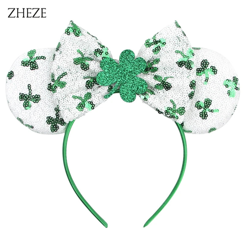 Weiß-grüne Pailletten-Mausohren-Haube für Mädchen