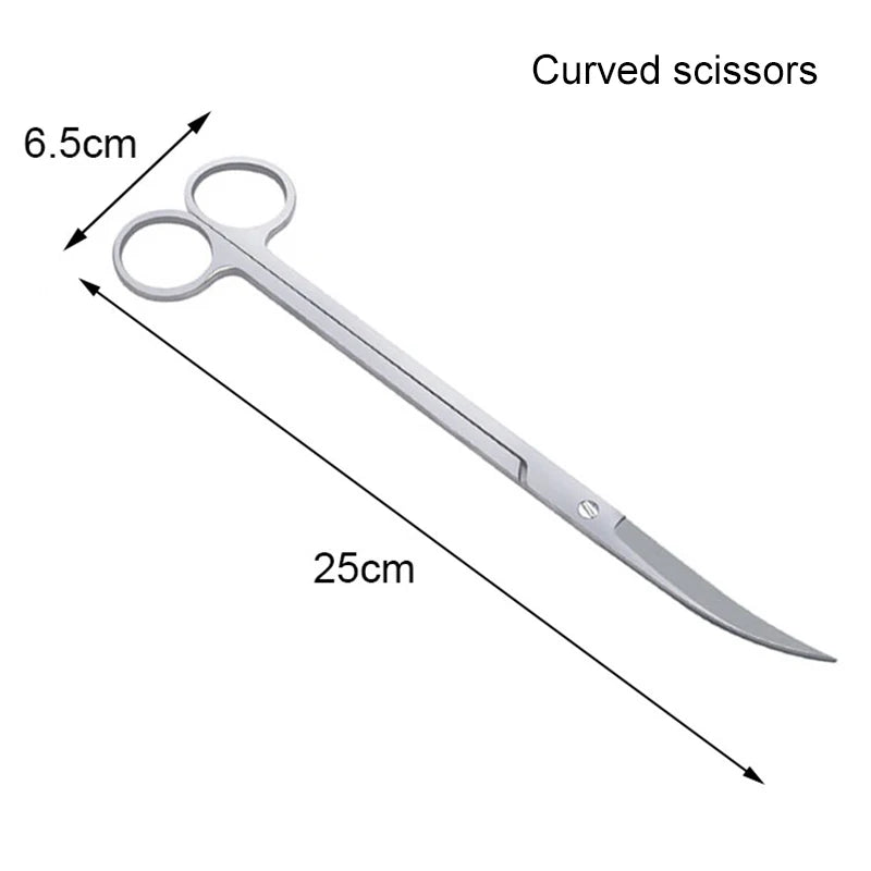 Edelstahl-Schere mit 6,5 cm und 25 cm Messmaß zum Reinigen von Aquarien.