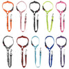 Colección de correas ajustables para mascotas en colores naranja, rosa, negro, verde y morado.