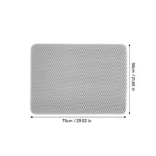 Extra-Large double-layer cat litter mat with honeycomb texture in light gray