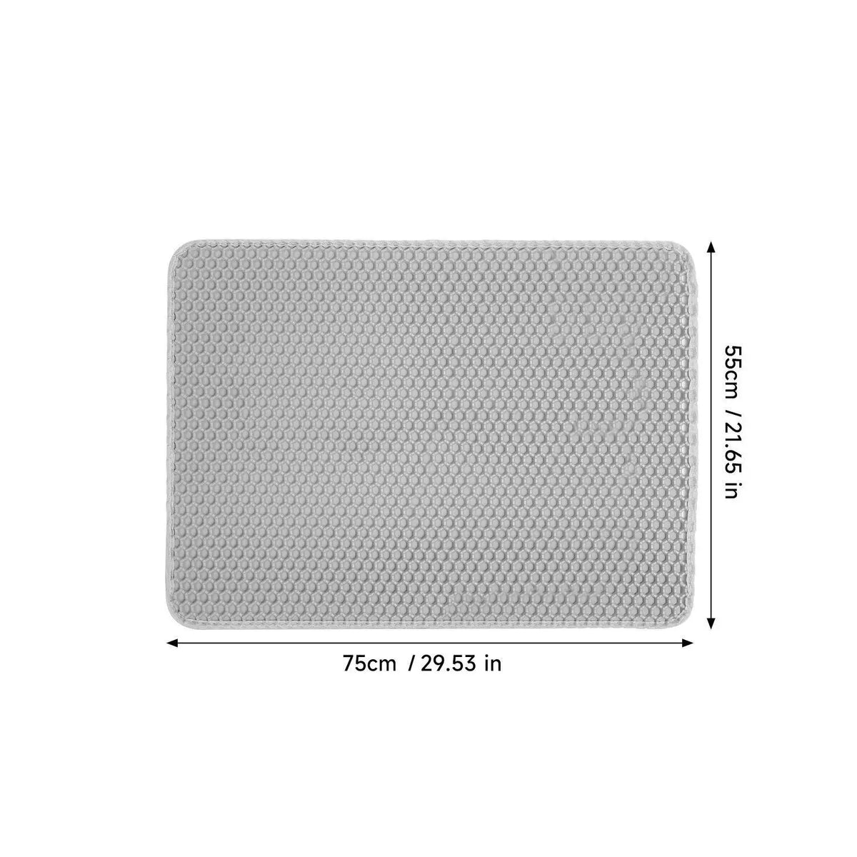 Extra-Large double-layer cat litter mat with honeycomb texture in light gray