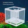 White incubation isolation box for protecting young fish with suction cups placed on green foliage.