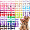 A collection of 100 polka dot pet bows in various colors and patterns with rubber bands for dog hair accessories