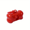 A bright red bone-shaped pet poop bags dispenser.