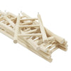 A wooden bird ladder with hooks for climbing and perching, showing multiple light-colored wooden sticks arranged in a structu