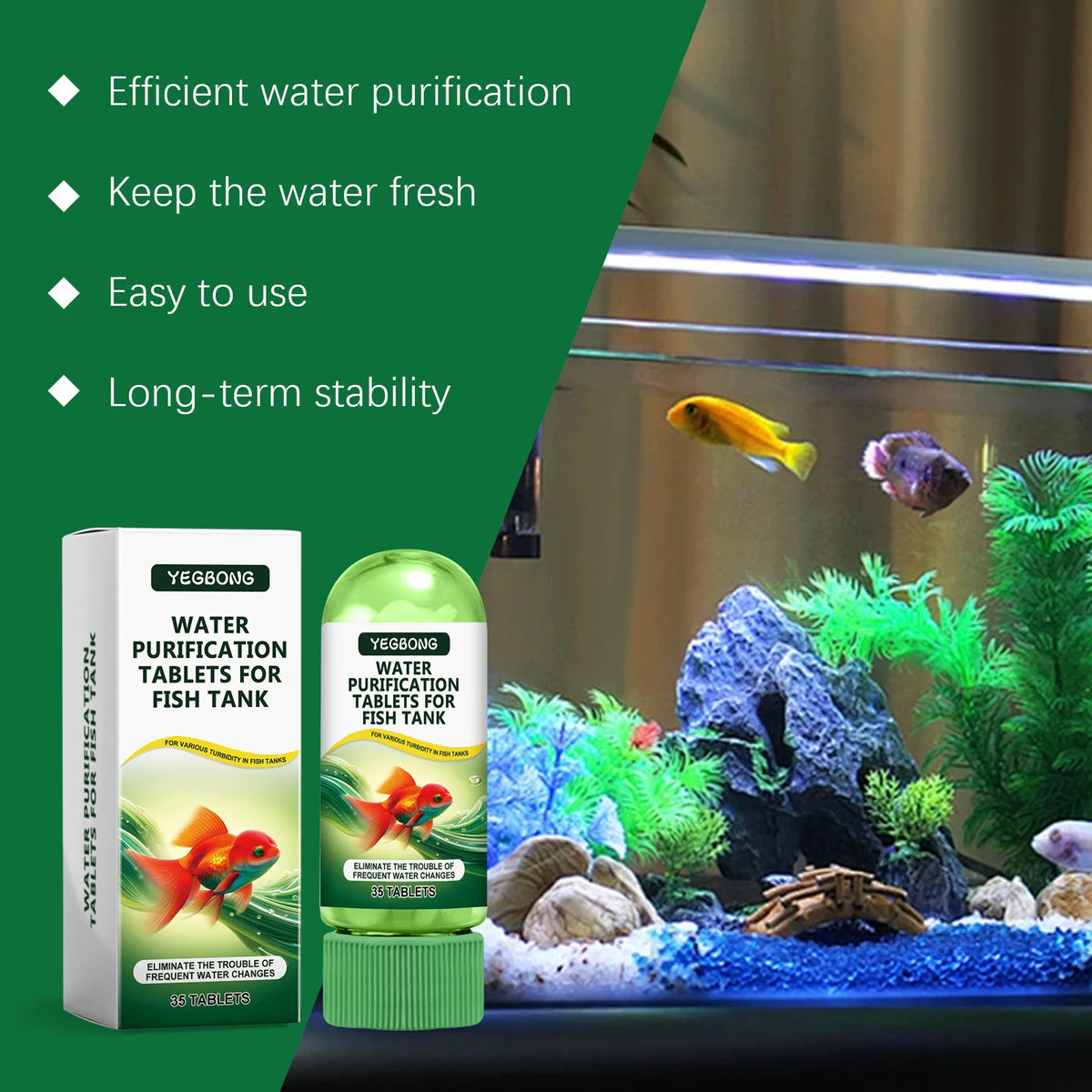 Comprimés de purification d'eau pour aquarium, avec poissons et plantes