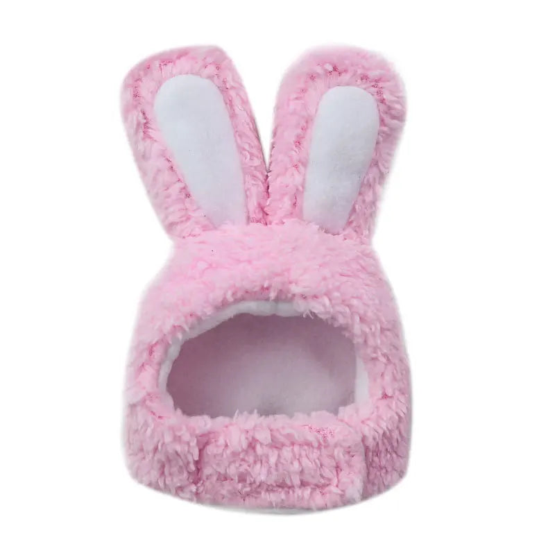 Pink fuzzy bunny ear pet head cover for cats and small dogs