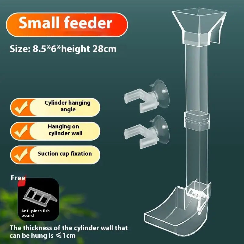 Small clear acrylic feeder with a cylinder hanging angle and suction cup fixation for fish food