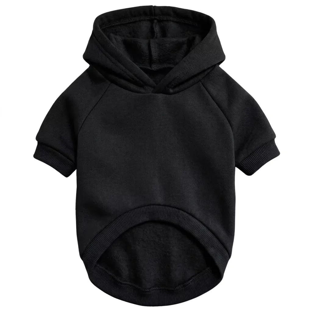A black hooded sweatshirt for a dog.