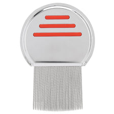 Stainless steel lice removal comb with a silver handle and a metal comb section