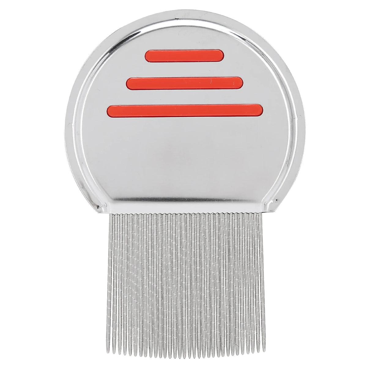 Stainless steel lice removal comb with a silver handle and a metal comb section