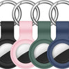 Silicone AirTag protective cover with keychain in various colors and finishes.