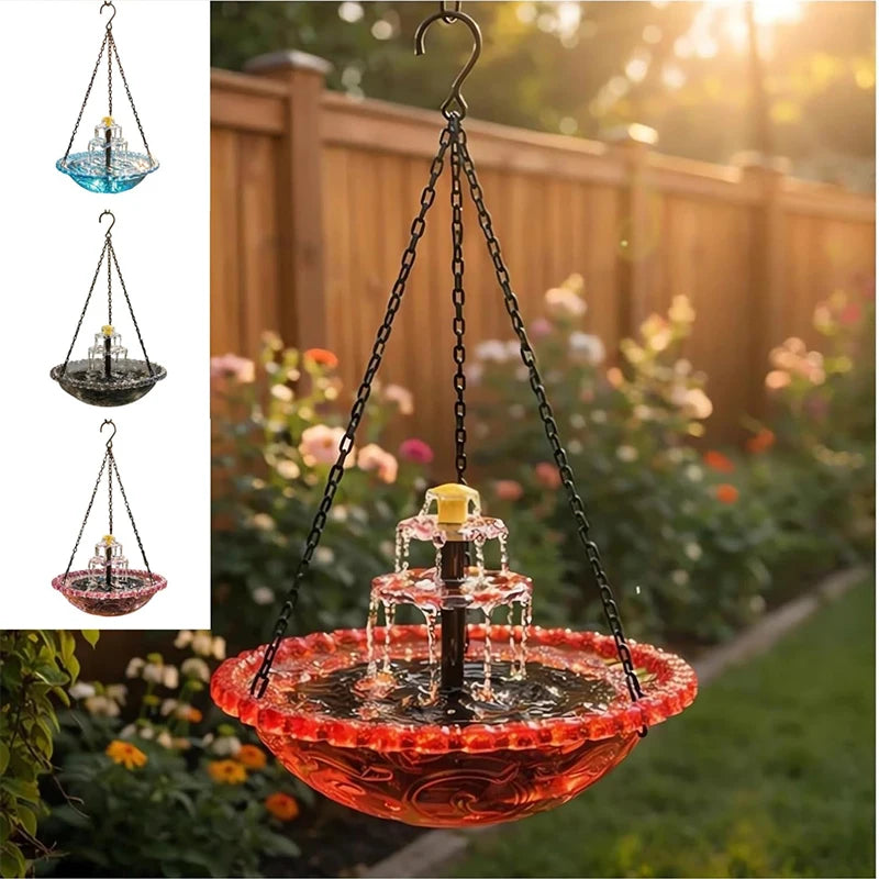 Außen-Solar-Vogelbad-Fontäne mit mehrstufigem Wasserfeature, an Ketten hängend