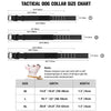 Size chart showing measurements for medium, large, and extra-large tactical dog collars.