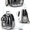 An angle display of a transparent pet carrier backpack shown in various views.