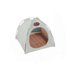 A light gray foldable pet tent designed for cats and small animals with an interior bedding area.