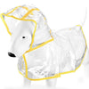 Un imperméable blanc pour animaux de compagnie (chiens et chats) avec des bordures jaunes.