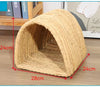 A natural straw woven mat shaped like a tunnel for small rodents, measuring 24cm by 28cm.