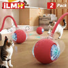 Two pink interactive rolling cat toys with flexible tubes are shown in a living room setting.