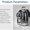 A black pet carrier backpack with a transparent dome and mesh panel, shown from the front.